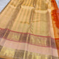 Pastel Peach Kanjeevaram silk saree draped, full length view — Idam Living