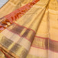 Pastel Peach Kanjeevaram silk saree, body weave texture close-up — Idam Living