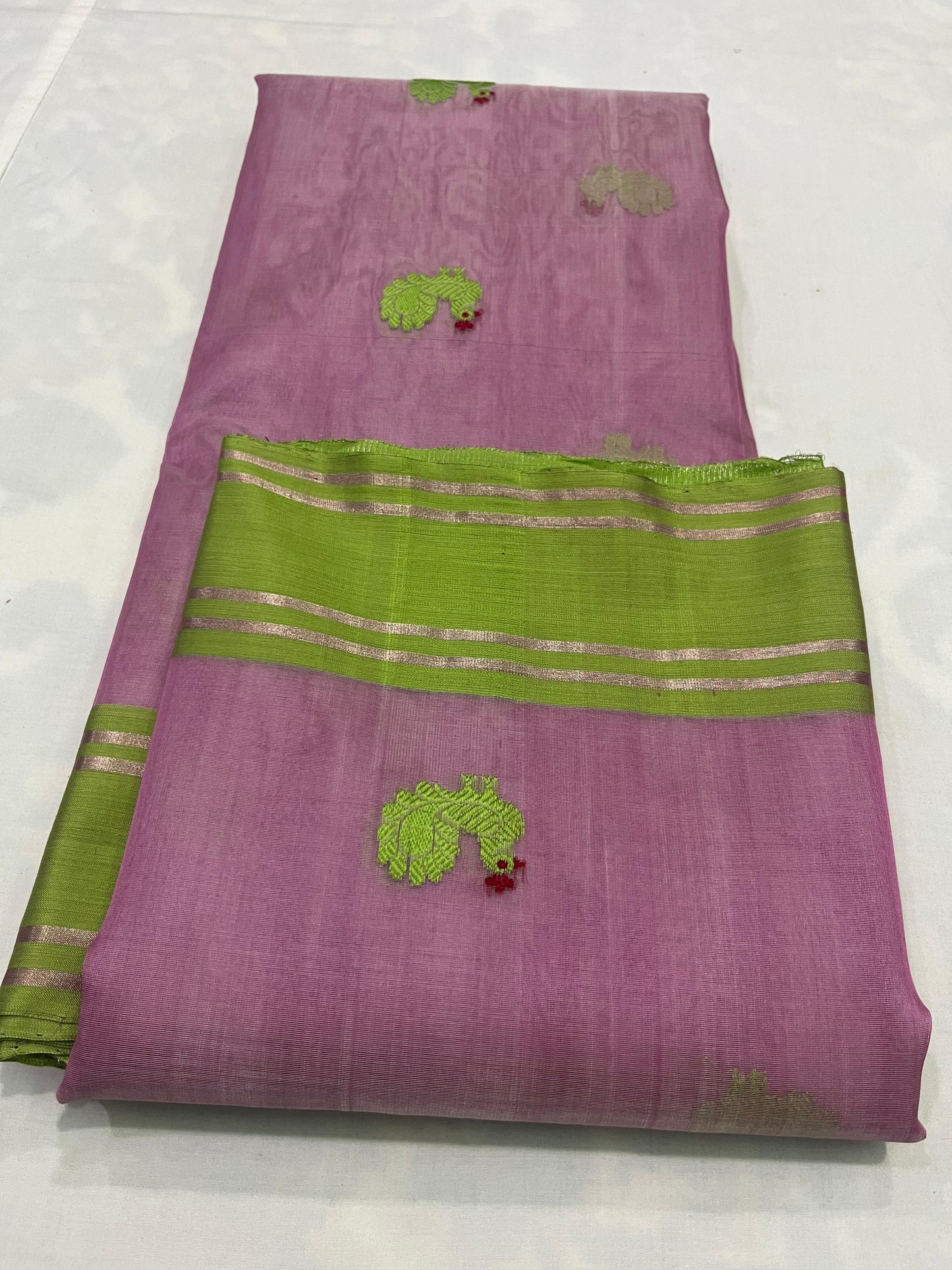 Lightweight Chanderi pattu silk saree with blush pink silk body and elegant drape