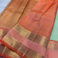 Pastel Pistachio Green Pure Silk Kancheepuram Rettapet Saree - peach-orange double-shade border front view