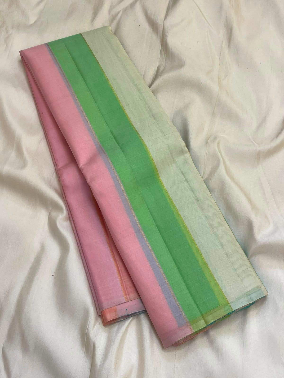 Pastel Multicolour Handwoven Pure Silk Kanchipuram Saree with Pattupet Weave