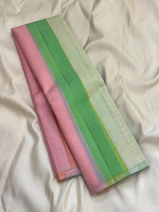 Pastel Multicolour Handwoven Pure Silk Kanchipuram Saree with Pattupet Weave