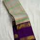 Pastel Veldhari handwoven Kanjivaram silk with peacock and Kamalam silk-thread motifs on ivory