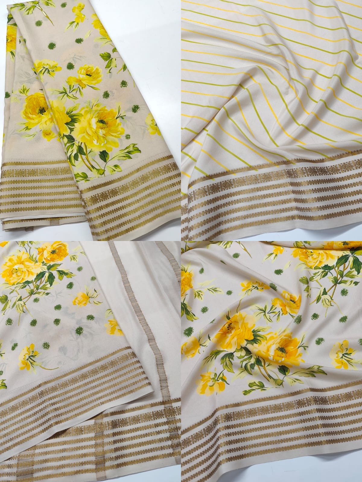 Pure Mysore Silk Crepe Saree Pastel Floral Prints with Zari Border