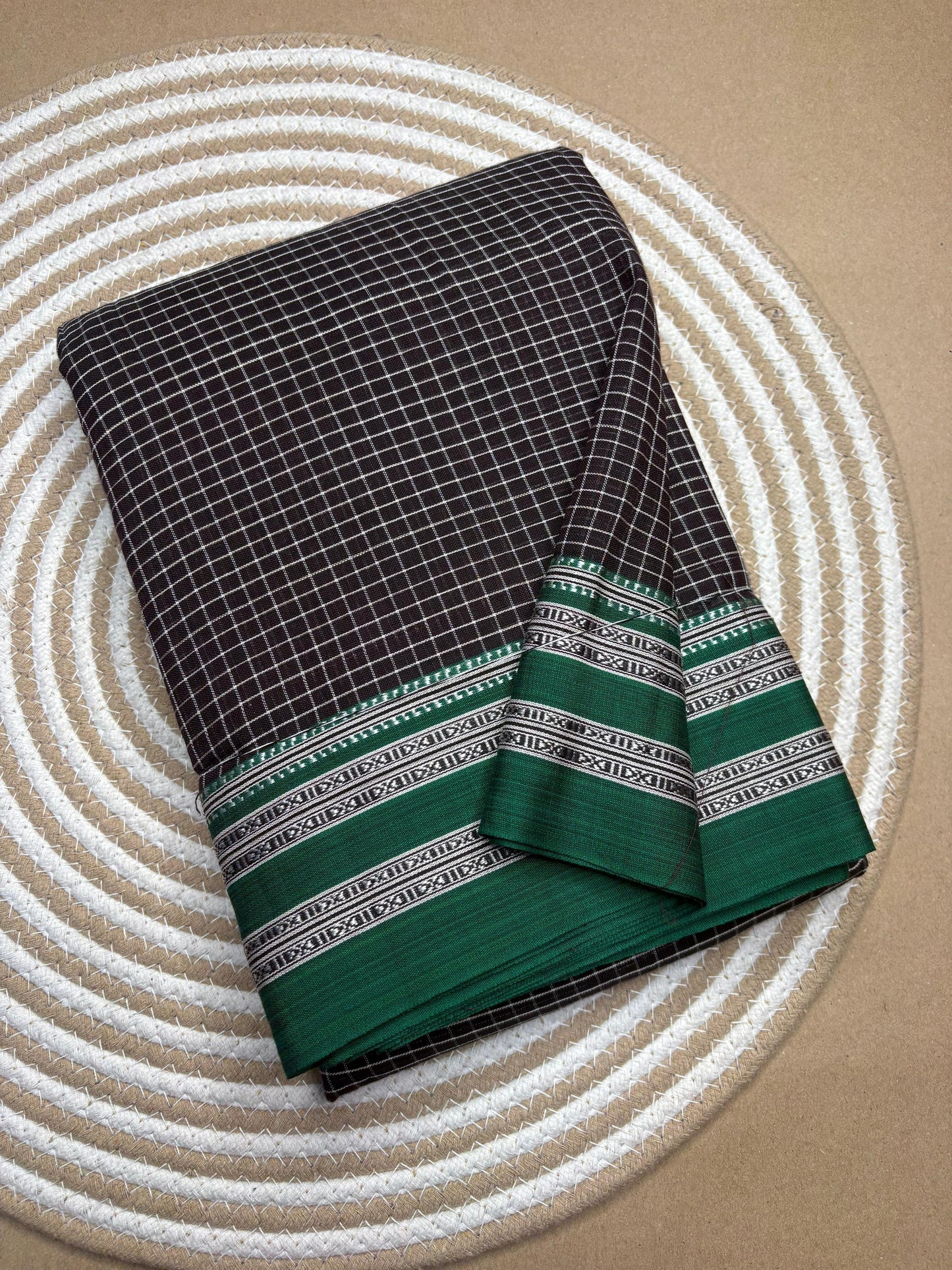 Handwoven Patteda Anchu Cotton Saree from Karnataka with Broad Double Border