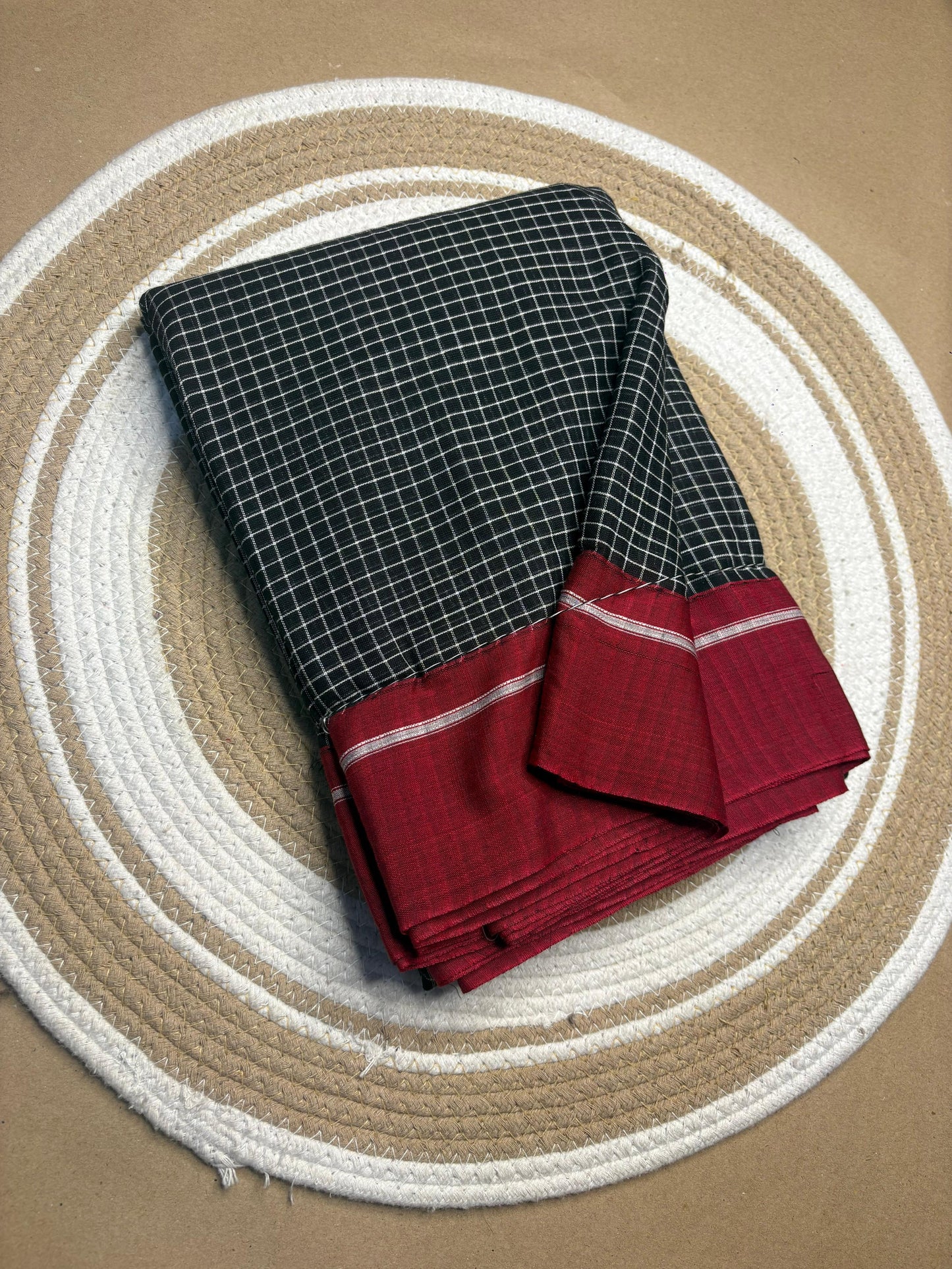 Handwoven Patteda Anchu cotton saree from Karnataka with broad double border — Idam Living