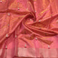 Draped view of Peach Ember Pure Silk Chanderi Saree with Antique Gold Border