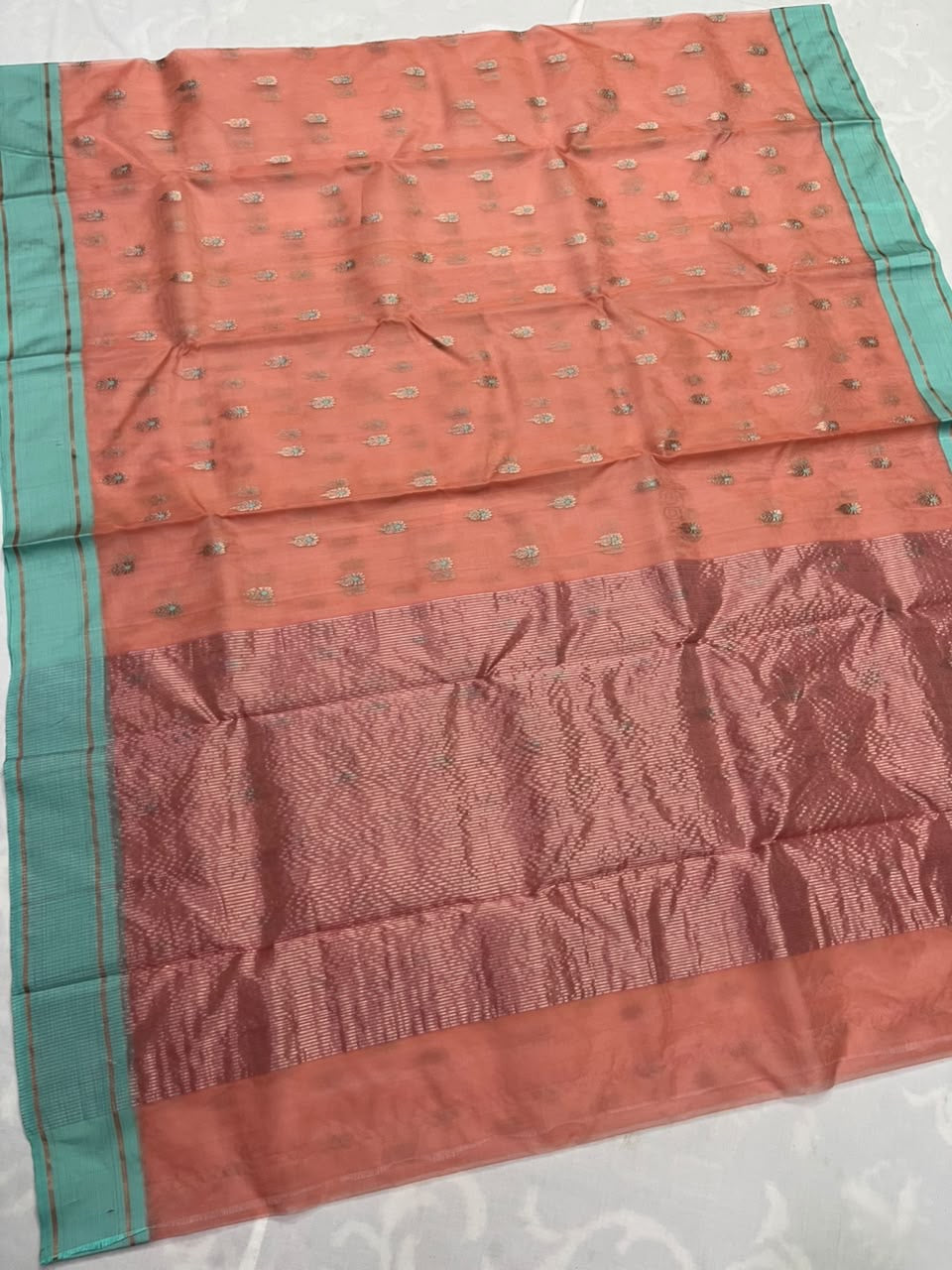 Handwoven peach-pink Katan Silk Chanderi