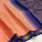 Soft peach ivory pure silk Kanchi Kattam saree, draped front view