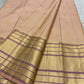 Purple silk stripe varisaipet border detail on peach handwoven Kanchipuram saree — Idam Living