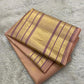 Full view of peach handwoven Kanchipuram pure silk saree with varisaipet mayil butta border — Idam Living