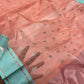 Peach Chanderi with aqua blue borders