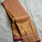 Peach and Maroon Handwoven Pure Silk Kanchipuram Saree with Varisaipet Peacock Border