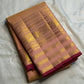 Peach and Maroon Handwoven Pure Silk Kanchipuram Saree with Varisaipet Peacock Border