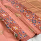 Peach pink pochampally ikat border on peach Kanjeevaram silk saree — Idam Living