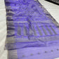 Amethyst lavender Pattu silk Chanderi saree draped to show paisley buttas, silver-grey border and pallu