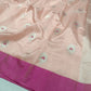 Blush Peach handloom Pattu Silk Chanderi saree draped to show the soft peach-pink tone and natural silk sheen