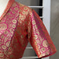 Peach pink and red Banarasi silk blouse with green Meenakari, Idam Living