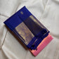 Peach pink tissue Kanchipuram Butta saree with blue elephant border