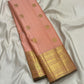 Peach-pink Pure Silk Kanchipuram Zari Kattam saree with a fine gold grid and layered classic-gold border.