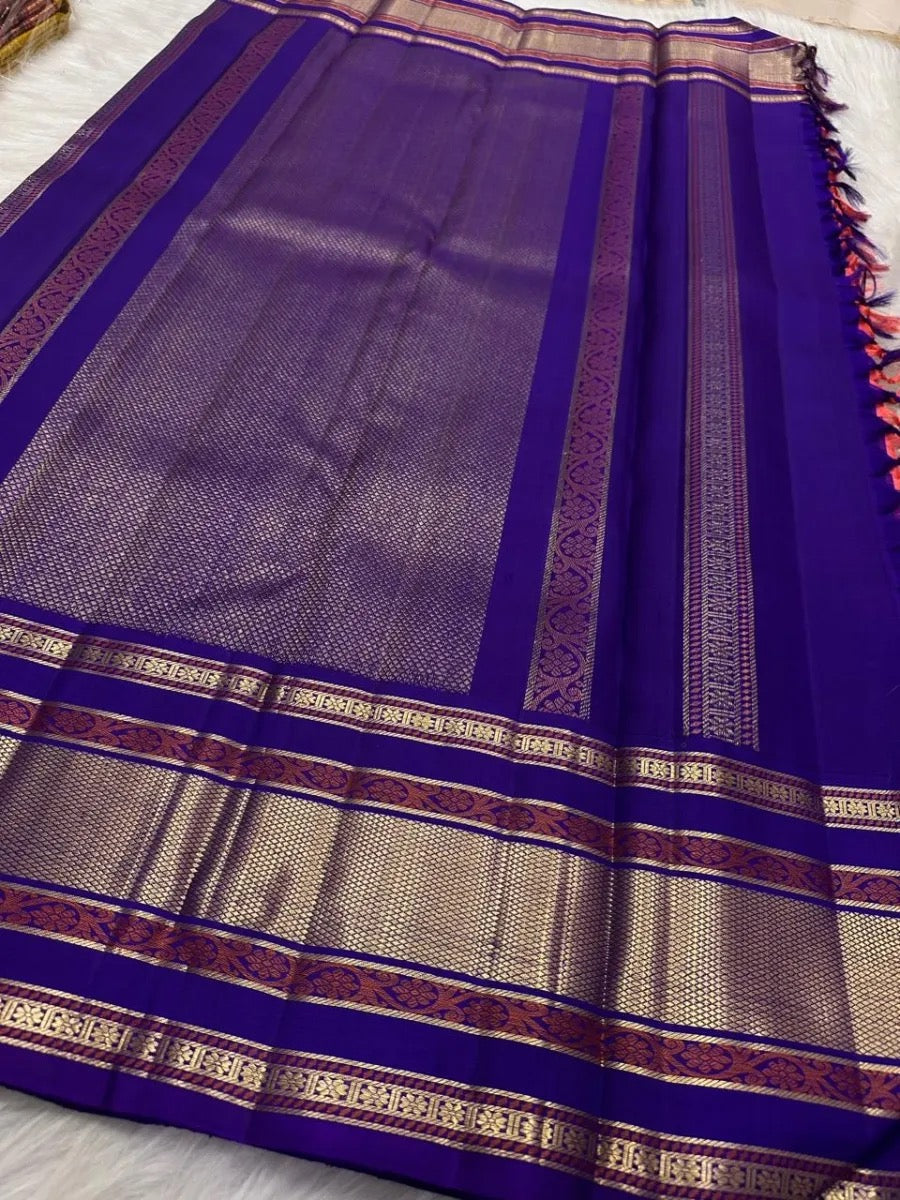 Peach and Purple zari border Kanjivaram silk saree
