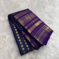 Deep peacock blue Kanjivaram silk saree with petite mayil chakram butta and purple pallu — Idam Living