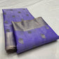 Amethyst lavender Chanderi saree folded to show the silver-toned paisley buttas and broad silver-grey border