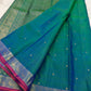 Peacock Blue Handwoven Pure Silk KanchiPattu Saree with Small Gold Buttas & Petite Zari Elephant Border