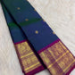 Peacock Blue Emerald Shot Silk Handwoven Pure Silk Kanchipuram Saree with Mayil Zari Border
