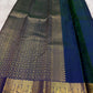 Blue-green handwoven pure silk saree with traditional paisley buttas and peacock zari border