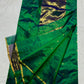 Luminous Peacock Blue Green Pure Silk Chanderi Handloom Saree