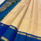 Warm Ivory Handwoven Pure Silk Kanjivaram Saree with Zari Kattam and Peacock Blue-Green Shot Border