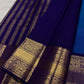 Peacock Blue Handwoven Pure Silk Kancheepuram Saree with Gold Buttas and Deep Violet Zari Border