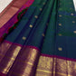 Peacock Blue Emerald Shot Silk Handwoven Pure Silk Kanchipuram Saree with Mayil Zari Border