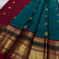 Peacock Blue and Maroon Handwoven Pure Silk Kancheepuram Saree with Maanga Butta and Gandaberunda Border