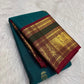 Peacock Blue and Maroon Handwoven Pure Silk Kancheepuram Saree with Maanga Butta and Gandaberunda Border