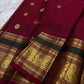 Peacock Blue and Maroon Handwoven Pure Silk Kancheepuram Saree with Maanga Butta and Gandaberunda Border