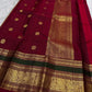 Peacock Blue and Maroon Handwoven Pure Silk Kancheepuram Saree with Maanga Butta and Gandaberunda Border