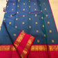 Peacock Blue and Rani Pink handwoven pure mulberry silk Rettapet saree by Idam Living.