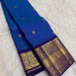 Peacock Blue Handwoven Pure Silk Kancheepuram Saree with Gold Buttas and Deep Violet Zari Border