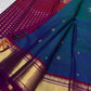 Peacock Blue Handwoven Pure Silk Kanchipuram Saree with Petite Zari Buttas and Magenta Gold Border