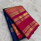 Peacock Blue Handwoven Pure Silk Kanjivaram Saree with Varisaipet Chedi Butta and Korvai Magenta Border