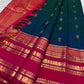 Peacock Blue Handwoven Pure Silk Kanjivaram Saree with Varisaipet Chedi Butta and Korvai Magenta Border