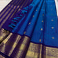 Peacock Blue Handwoven Pure Silk Kancheepuram Saree with Gold Buttas and Deep Violet Zari Border