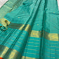 Shot Aqua Turquoise and Sea Green Handwoven Pure Silk Kanchi Pattu Saree with Zari Kattam Butta and Vanasringaram Border