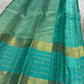 Shot Aqua Turquoise and Sea Green Handwoven Pure Silk Kanchi Pattu Saree with Zari Kattam Butta and Vanasringaram Border
