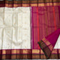 Sandalwood Ivory Handwoven Pure Silk Kanjivaram Korvai Saree with Peacock and Elephant Motifs, contrasting zari border detail