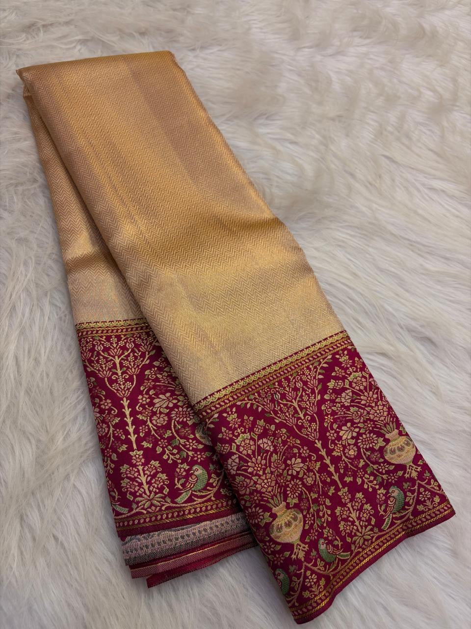 Peacock floral meenakari zari kanchipuram saree – Idam Living Pure Silk Kanchipuram saree