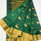 Traditional green Chanderi silk saree with classic gold zari border and rich handcrafted detailing