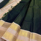 Peacock green Vairaoosi Kanjipuram saree with ivory gold border